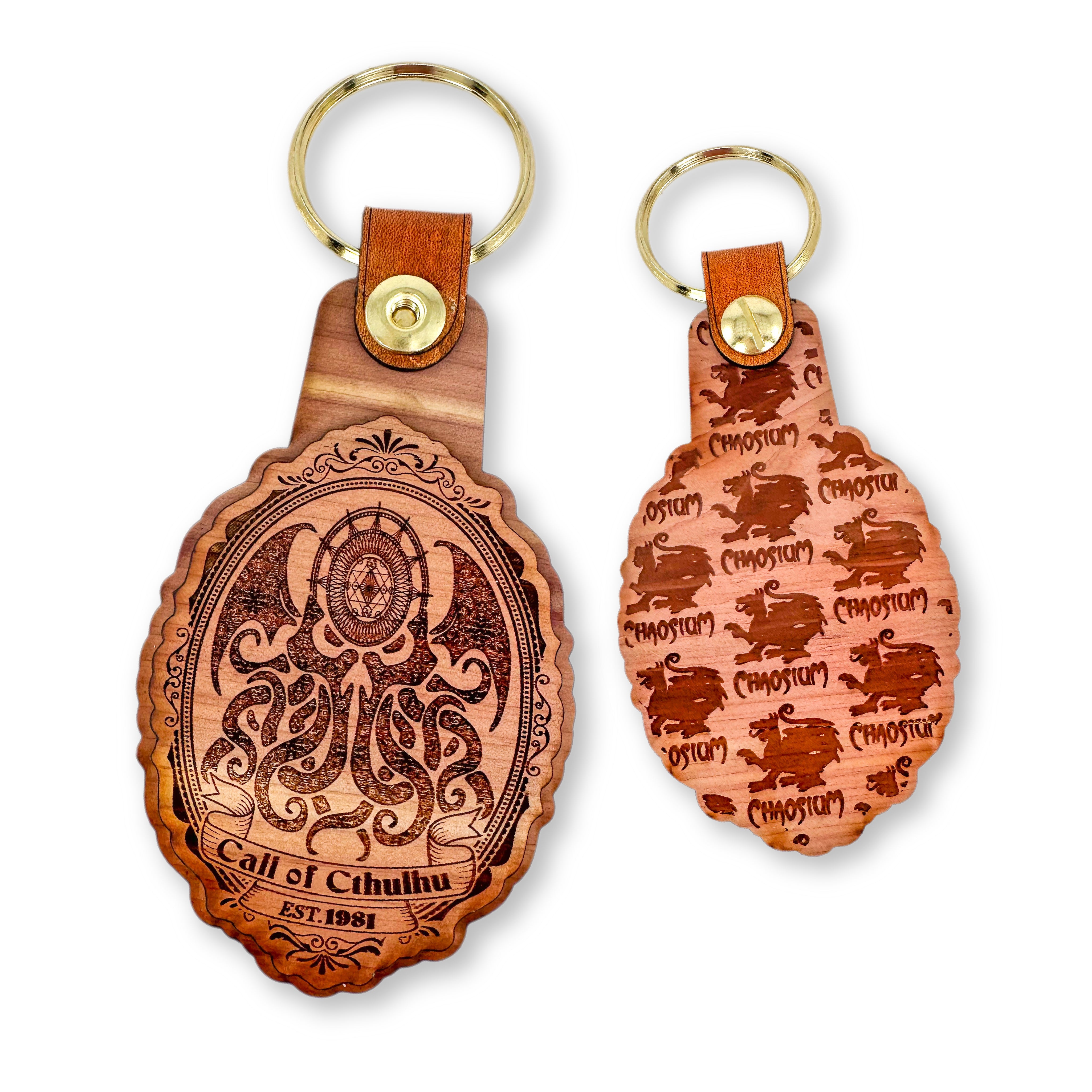 Chaosium Call of Cthulhu Wood Key Chain w/ Brass Closure