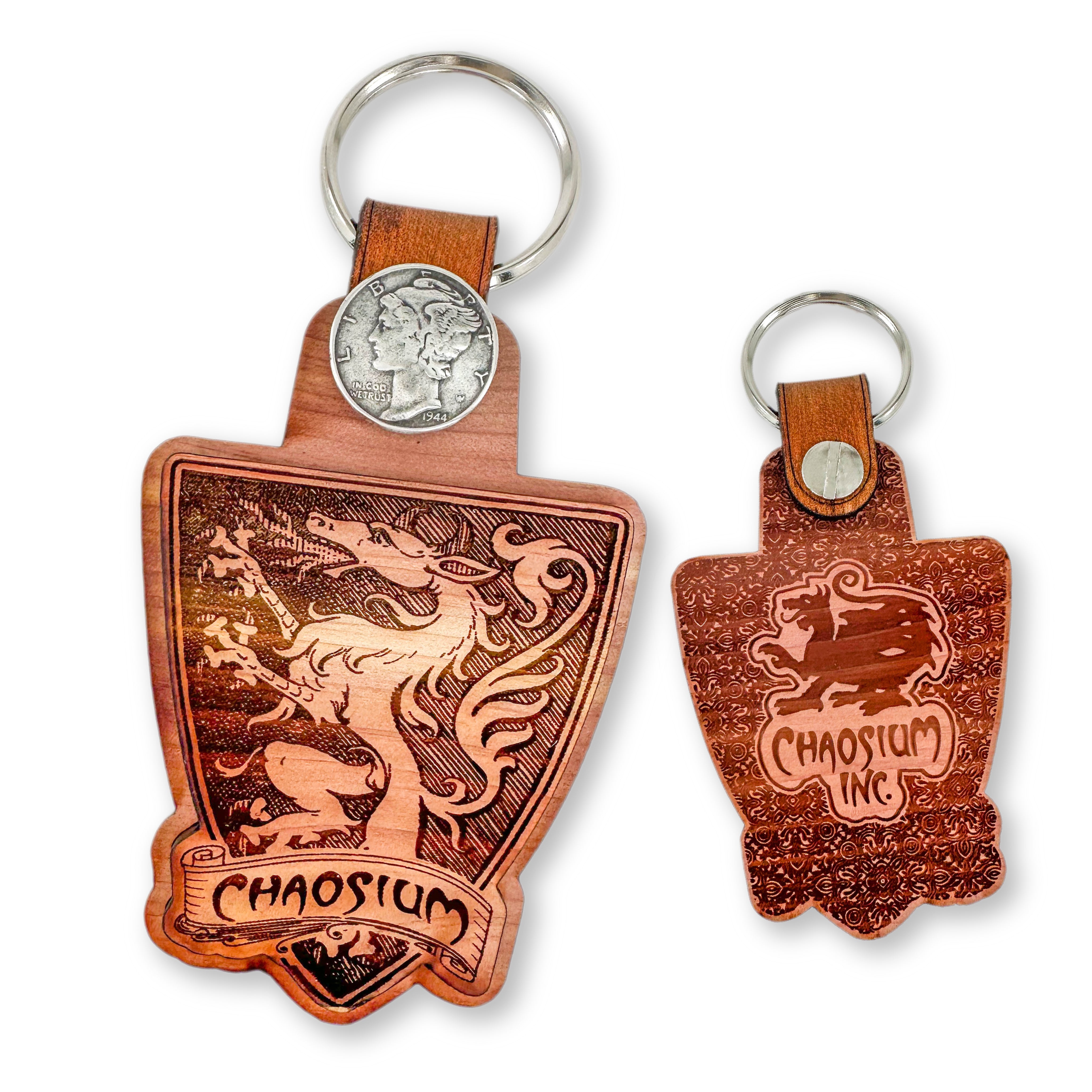 Chaosium Dragon Wood Key Chain w/ Liberty Coin Closure