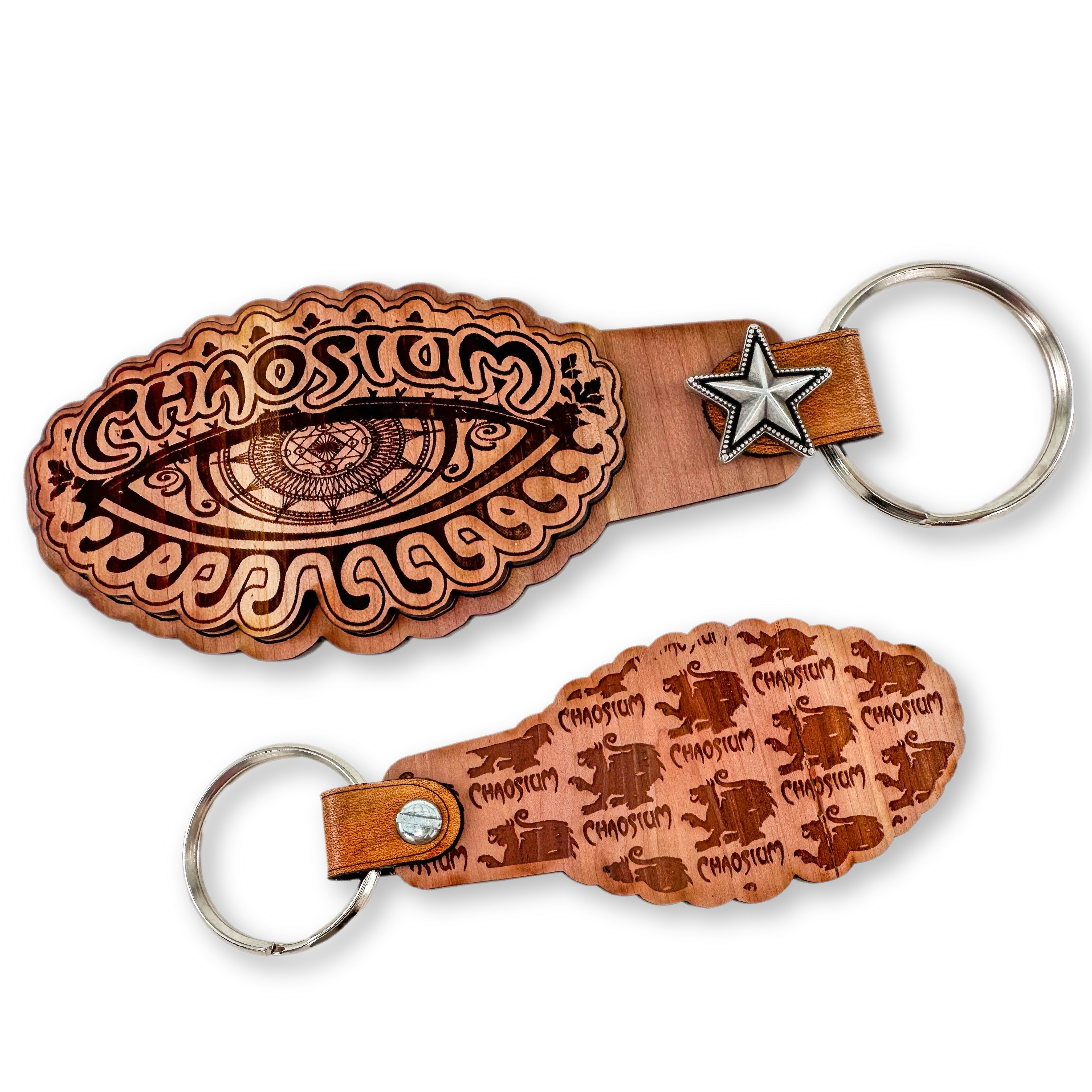 Chaosium All Seeing Wood Key Chain w/ Lone Star Closure