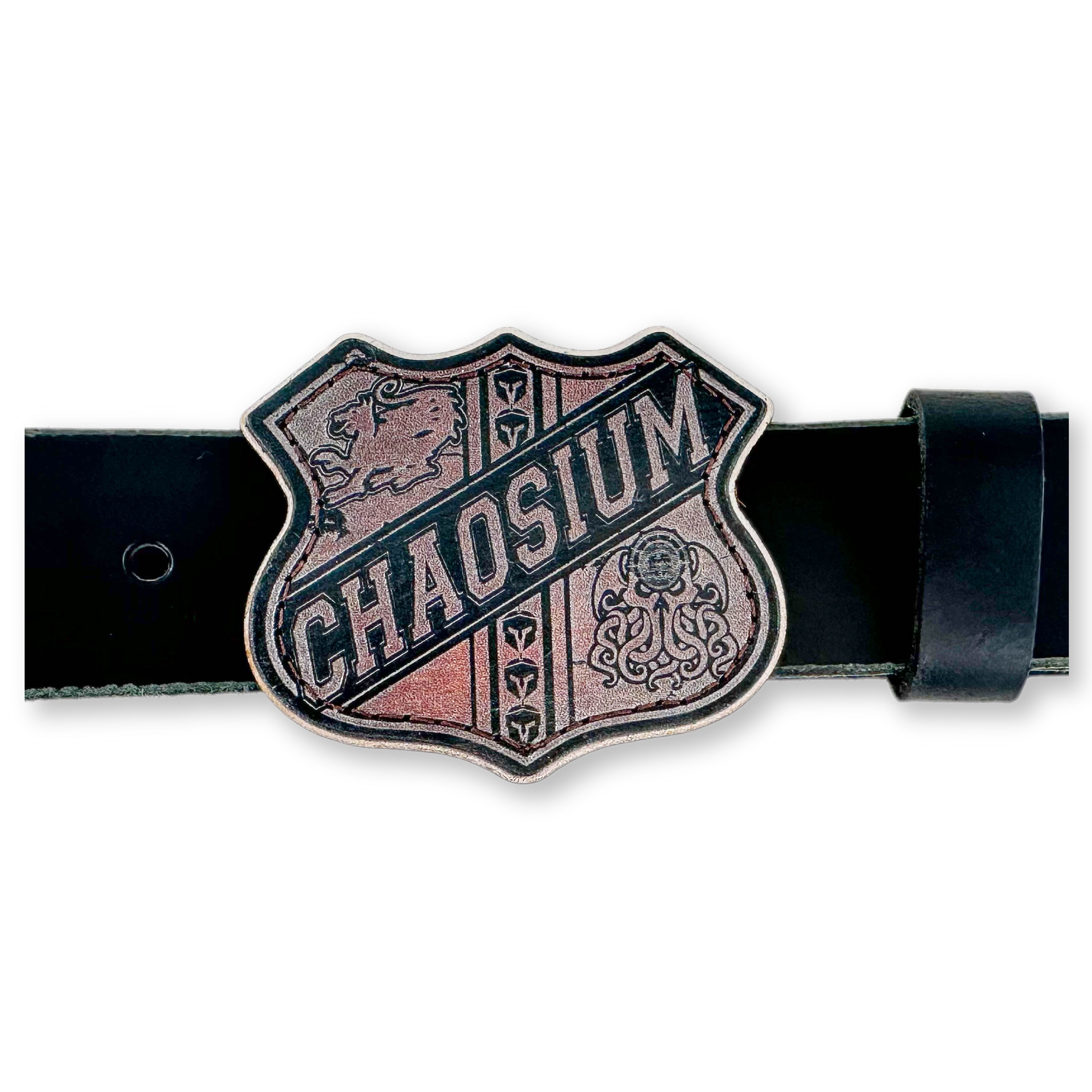 Chaosium Shield - Leather Belt Buckle